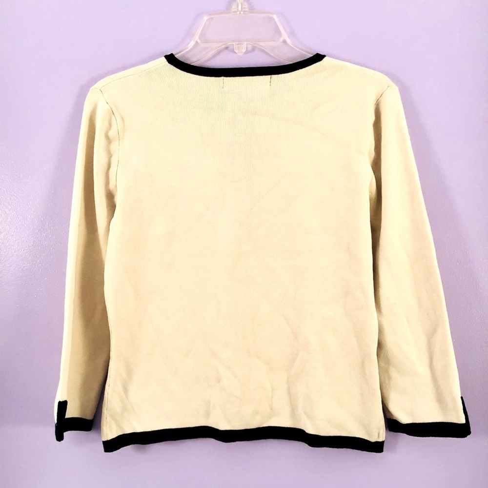 3/4 Length Sleeve Sporty Tennis Zip-Up Cream and Black Colored Sweater - Picture 2 of 7